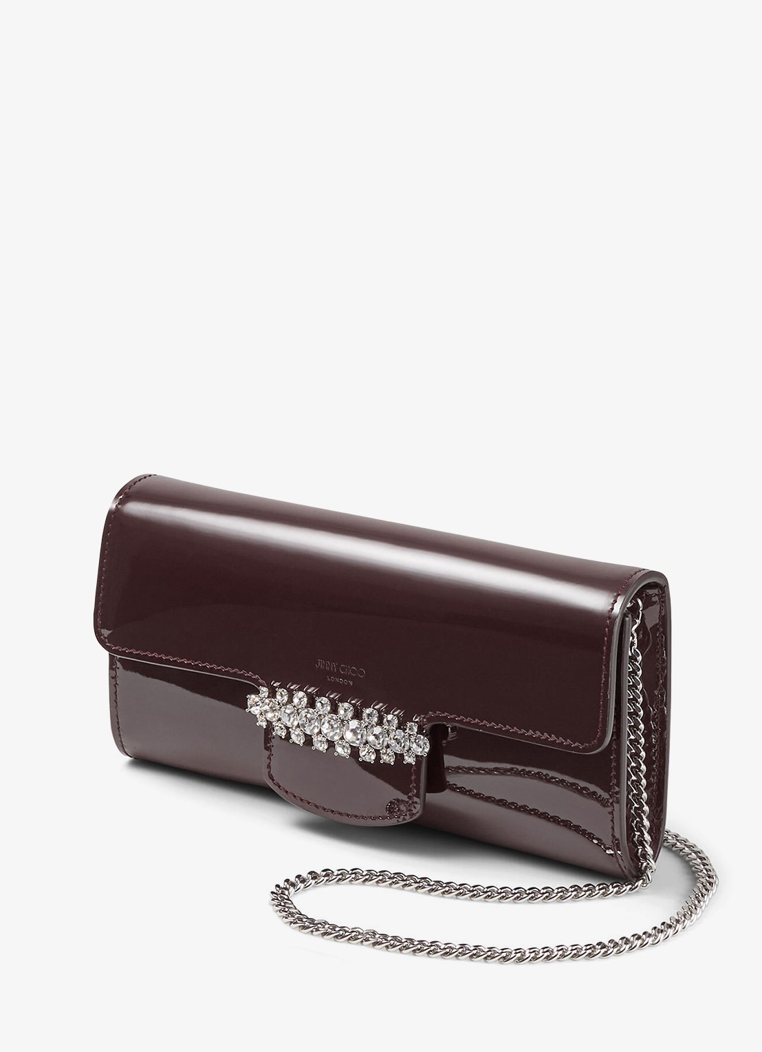 Jimmy Choo Bing clutch van lakleer met afneembare schouderriem - voorkant 2 deep merlot