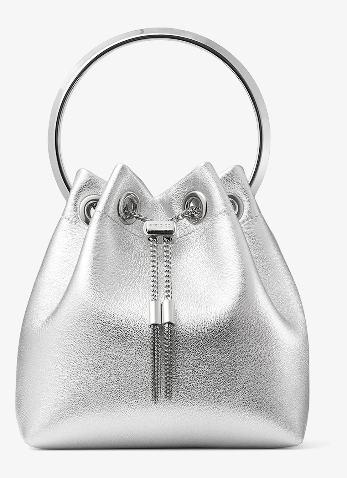 Jimmy Choo Bon Bon handtas van lamsleer met metallic finish - voorkant 4 zilver