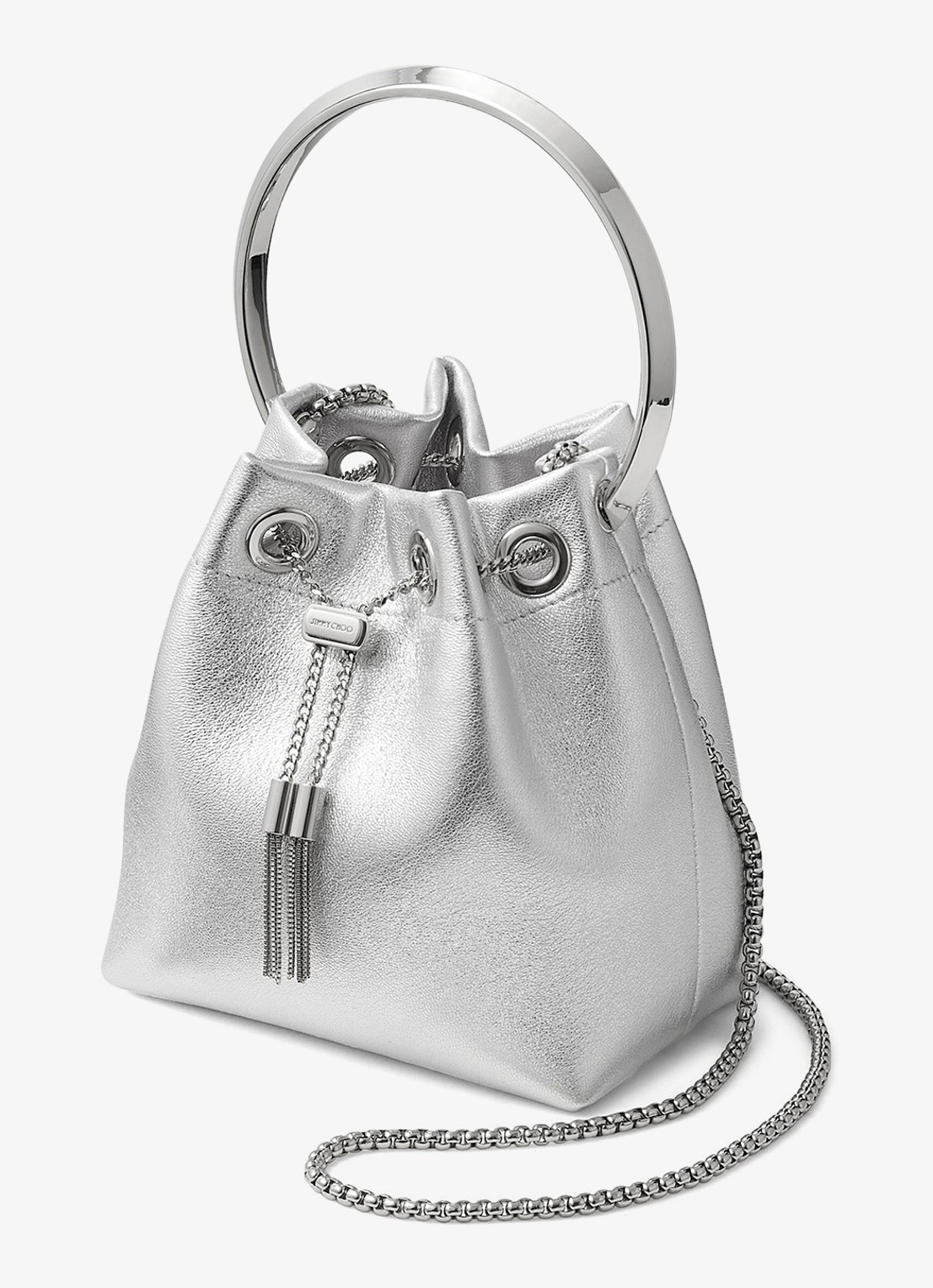 Jimmy Choo Bon Bon handtas van lamsleer met metallic finish - voorkant 5 zilver
