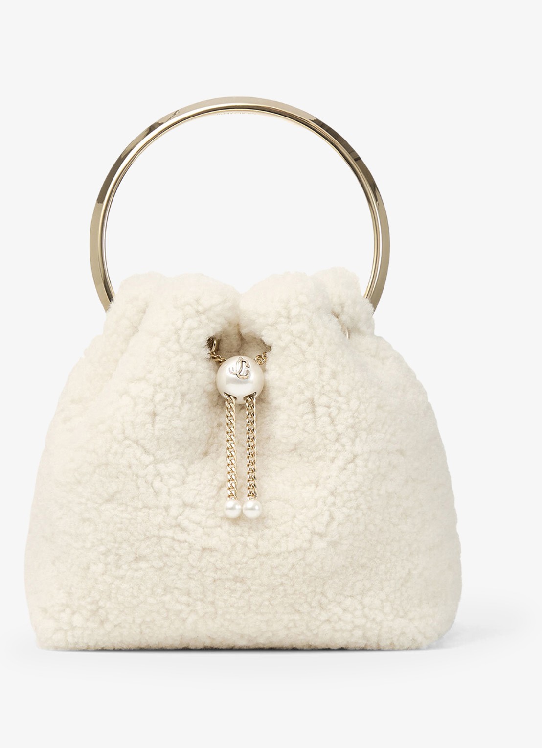 Jimmy Choo Bon Bon handtas van lamsvacht - voorkant 4 gebroken wit