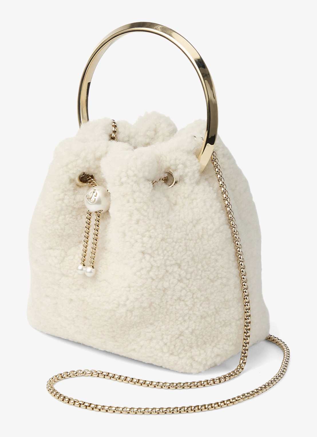 Jimmy Choo Bon Bon handtas van lamsvacht - voorkant 5 gebroken wit