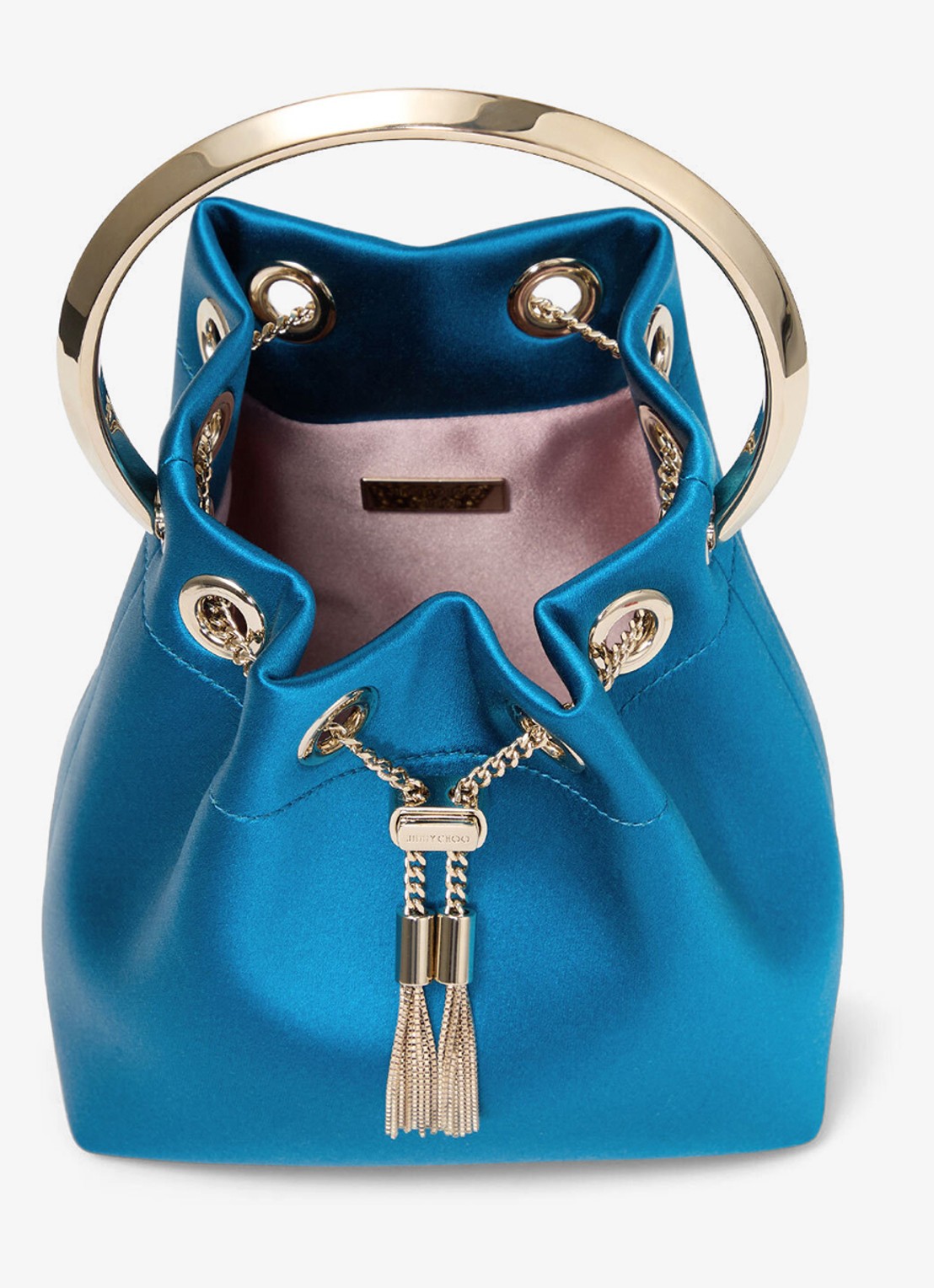 Jimmy Choo Bon Bon handtas van satijn - detail 3 lagoon / blauw