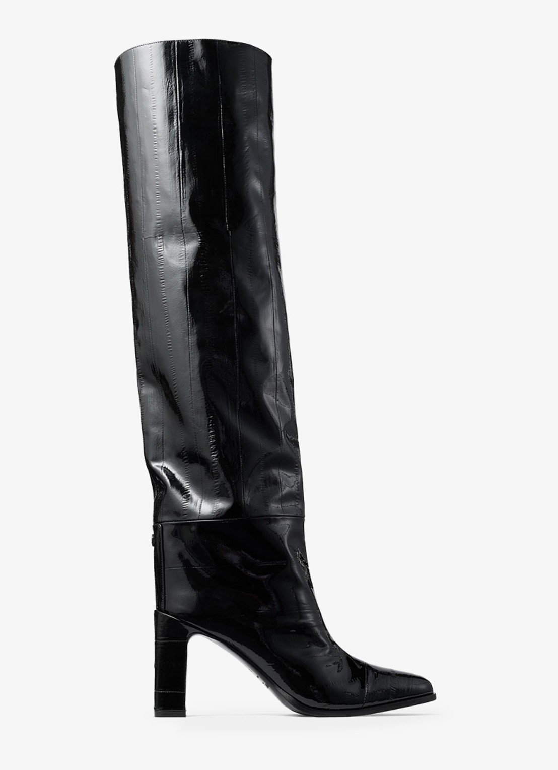 Jimmy Choo Caly 85 overknee laars van kalfsleer  - voorkant 3 zwart