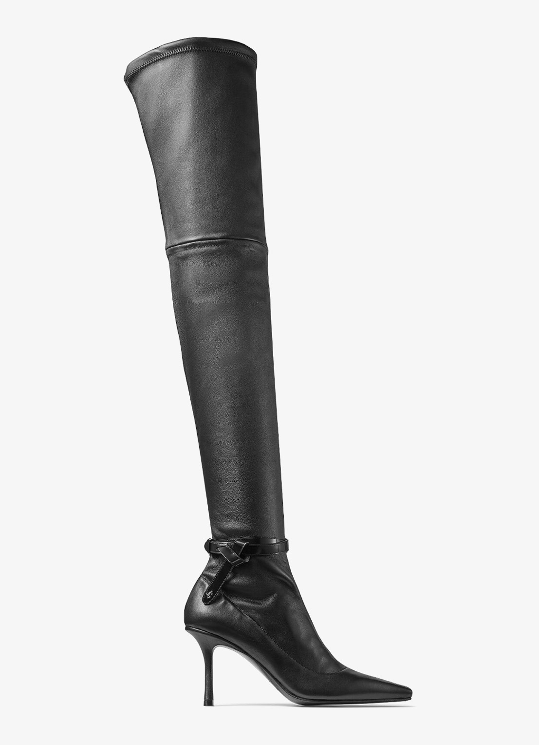 Jimmy Choo Camie 85 overknee laars van lamsleer - voorkant zwart