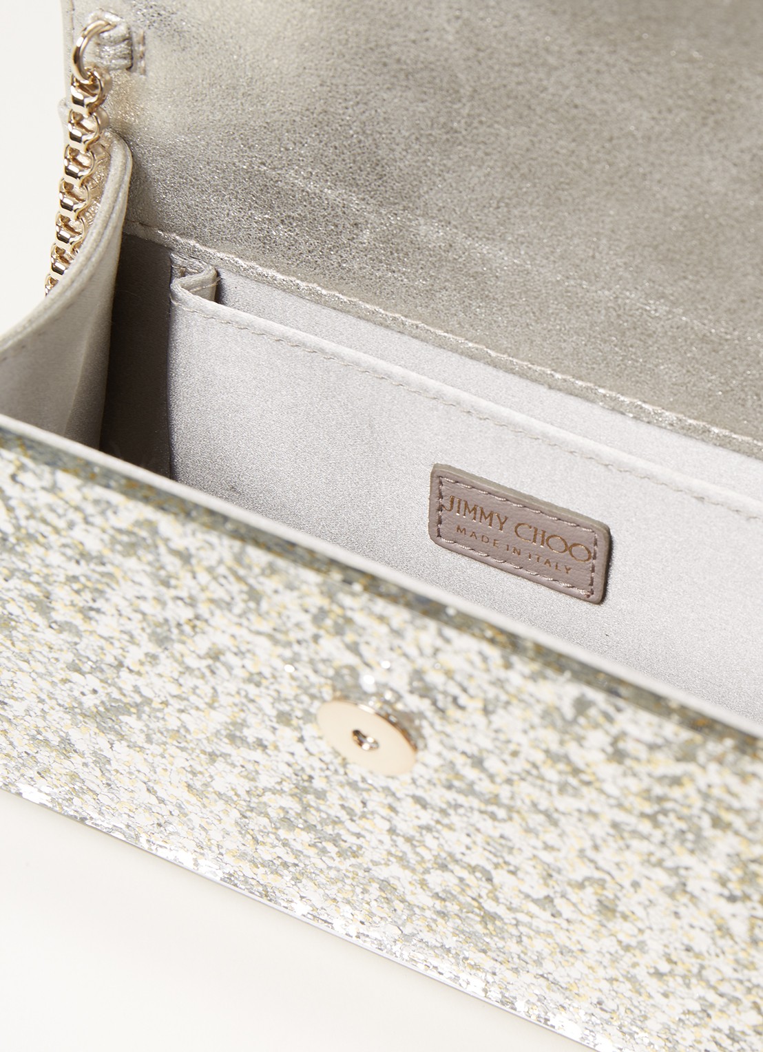 Jimmy Choo Candy clutch met glitter - detail 3 zilver