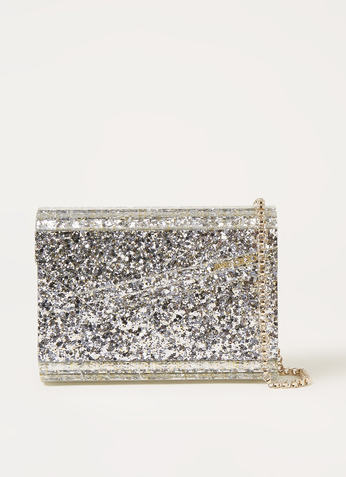 Jimmy Choo Candy clutch met glitter - voorkant 2 zilver