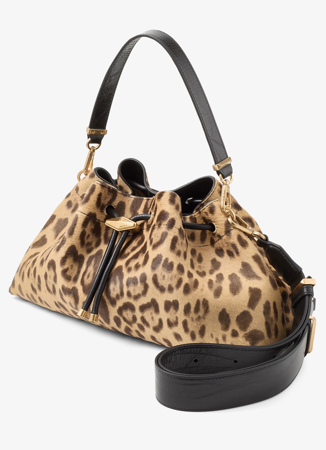 Jimmy Choo Cinch M schoudertas van kalfsleer met ponyhair - voorkant 3 bruin