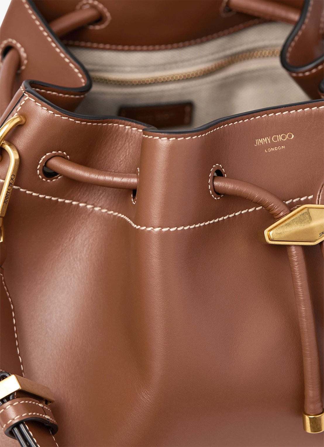 Jimmy Choo Cinch M schoudertas van kalfsleer - detail 3 bruin