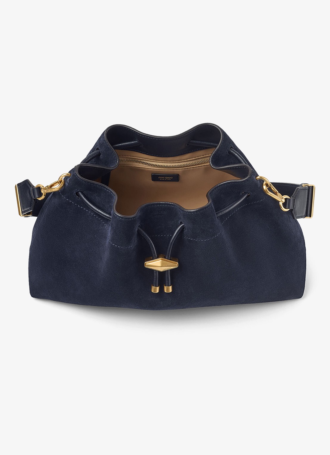 Jimmy Choo Cinch M schoudertas van kalfssuède met afneembare schouderriem - detail 2 donkerblauw