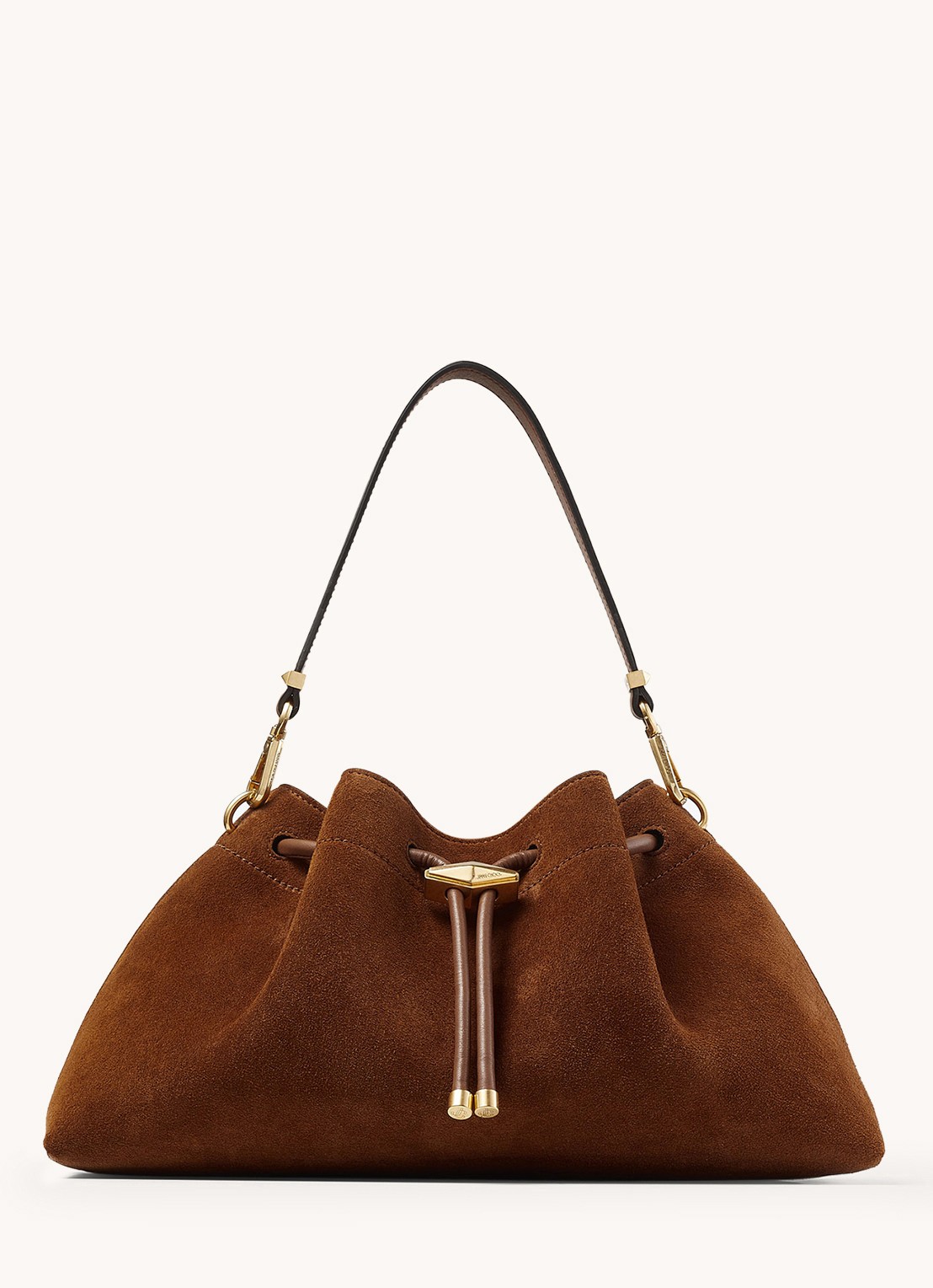 Jimmy Choo Cinch M schoudertas van kalfssuède - voorkant 6 cognac