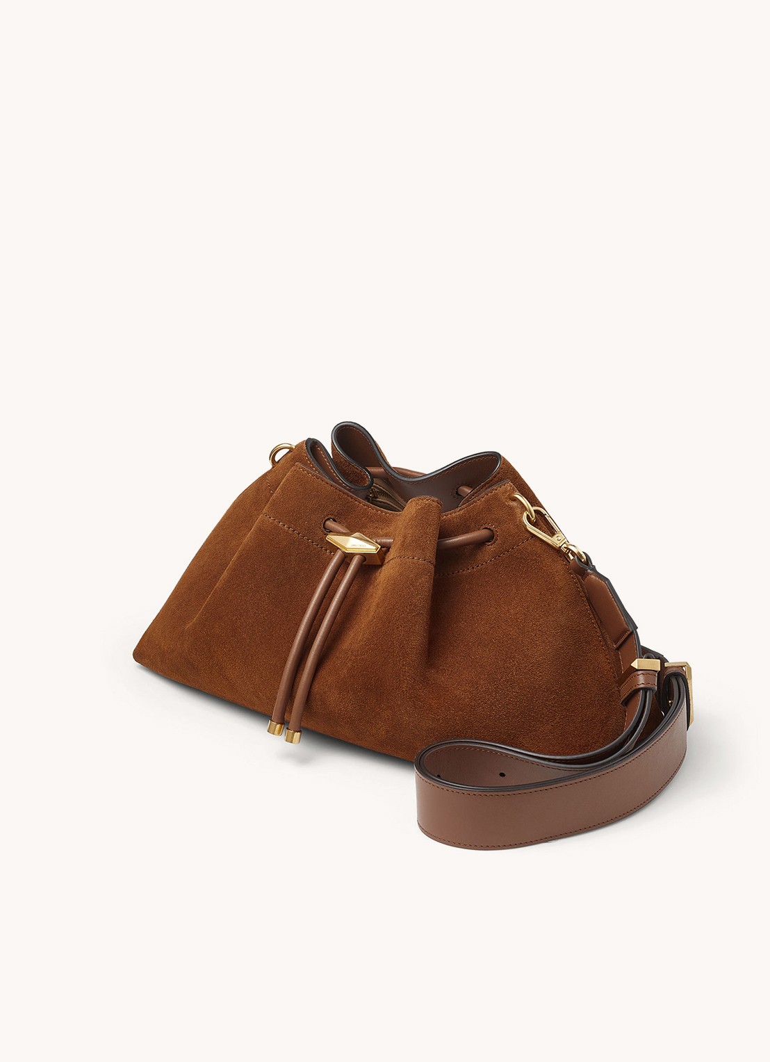 Jimmy Choo Cinch M schoudertas van kalfssuède - voorkant 7 cognac