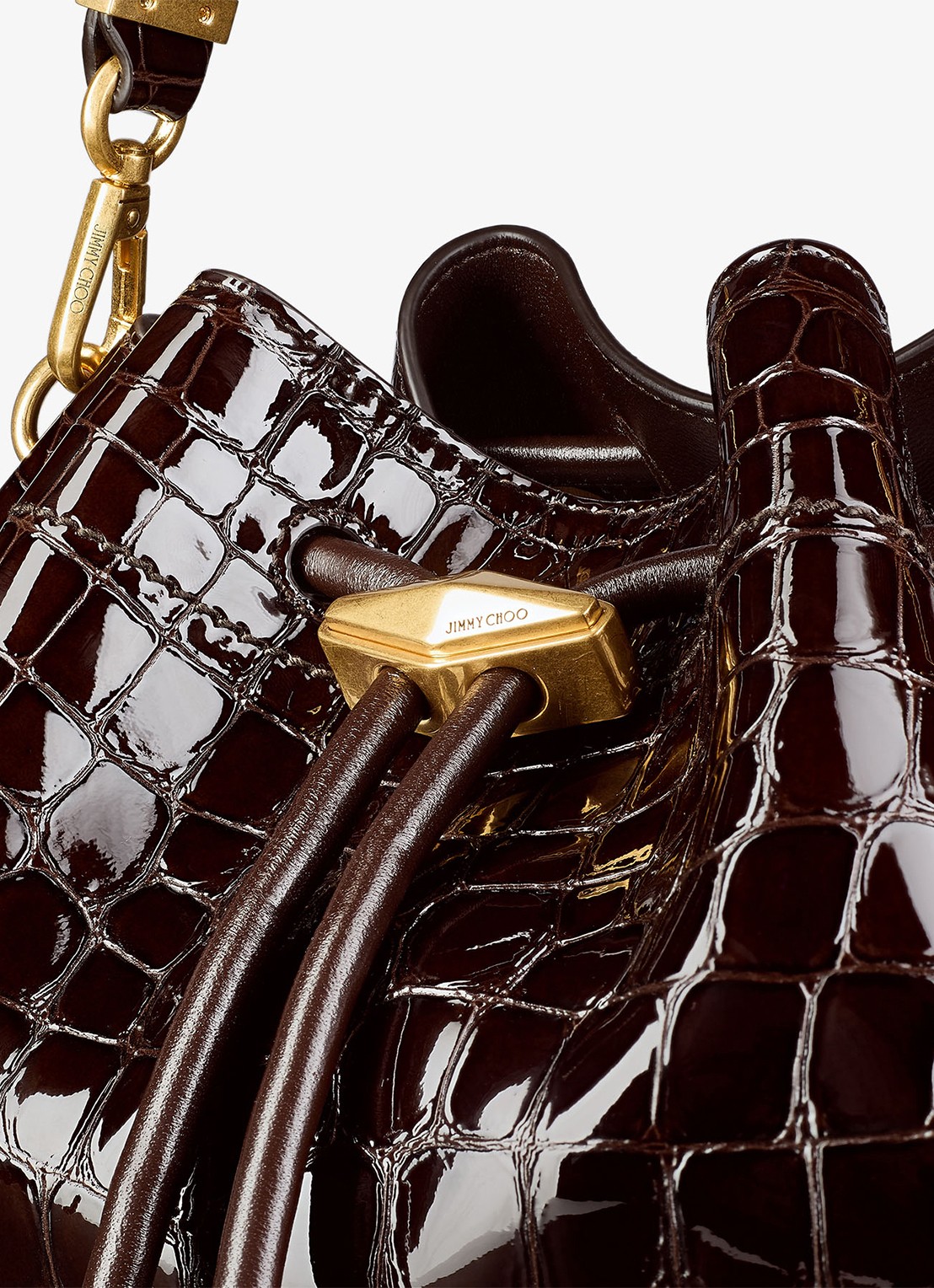Jimmy Choo Cinch M schoudertas van leer met crocostructuur - detail 4 donkerbruin