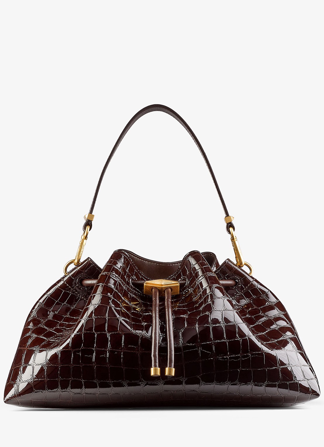 Jimmy Choo Cinch M schoudertas van leer met crocostructuur - voorkant donkerbruin