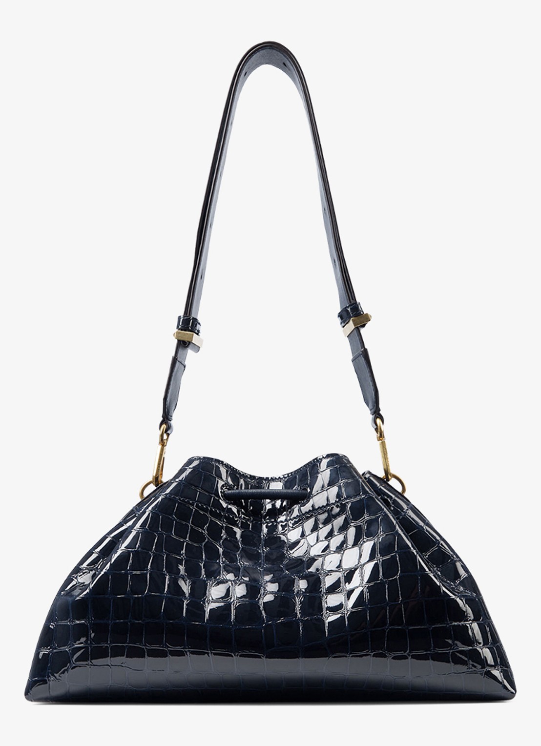 Jimmy Choo Cinch M schoudertas van leer met crocostructuur - achterkant 6 donkerblauw