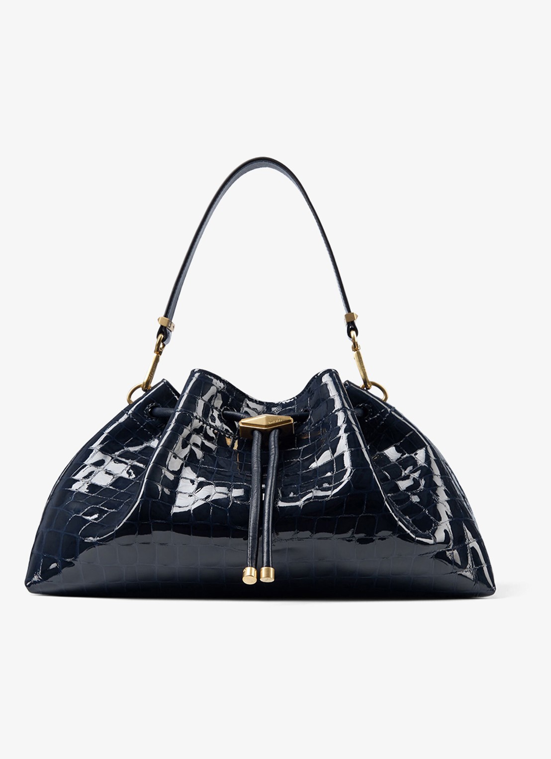 Jimmy Choo Cinch M schoudertas van leer met crocostructuur - voorkant donkerblauw