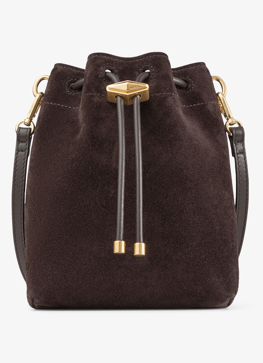 Jimmy Choo Cinch Mini handtas van kalfssuède - voorkant donkerbruin