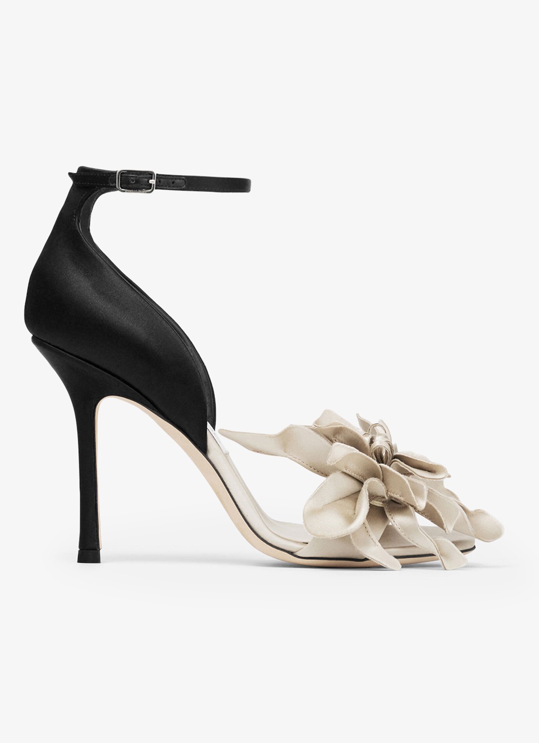 Jimmy Choo Coko 100 sandalette van satijn - voorkant zwart