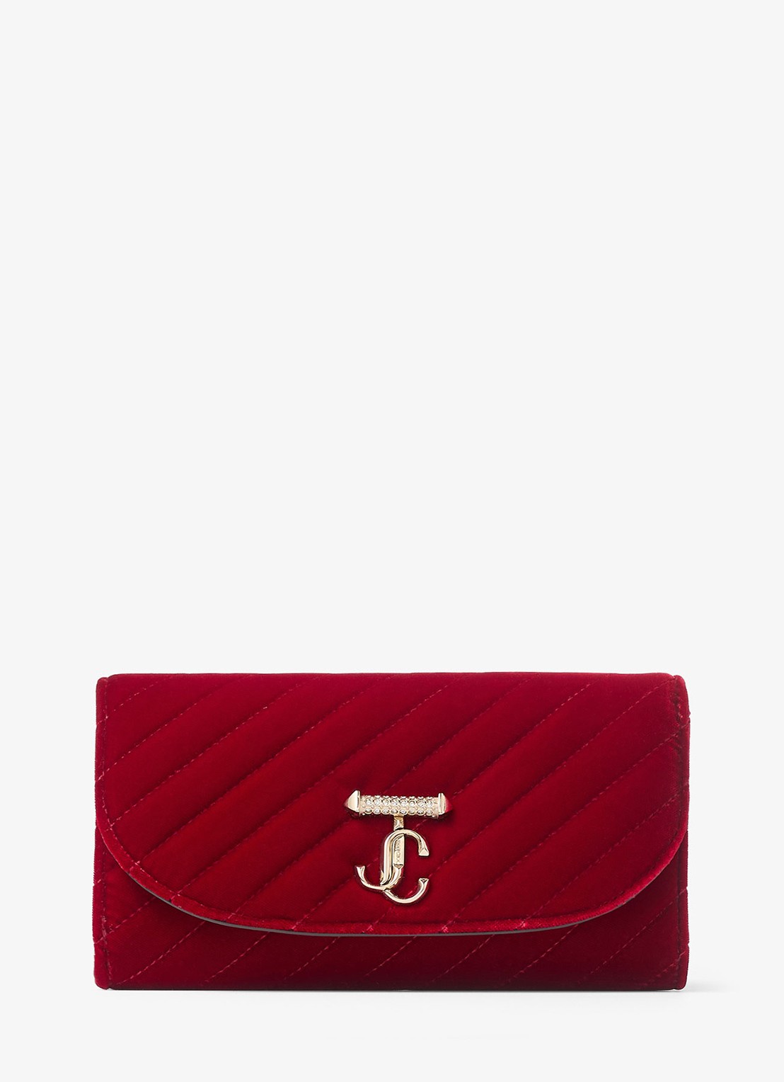 Jimmy Choo Curve clutch van fluweel met afneembare schouderriem - voorkant 3 rood