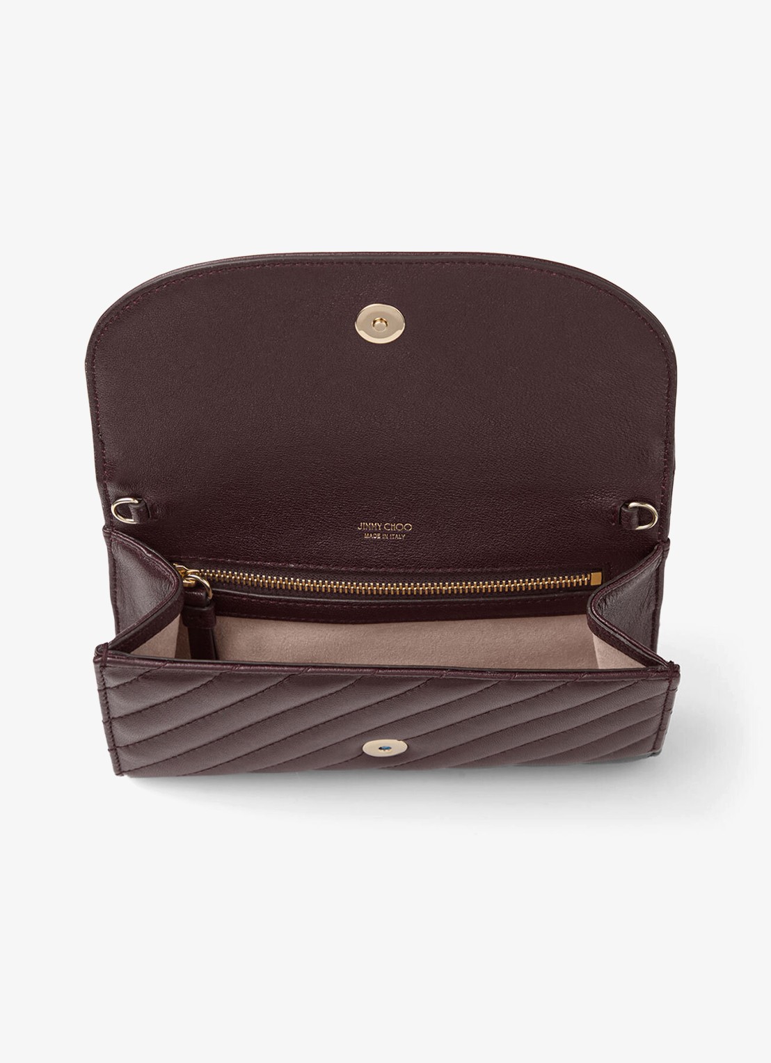 Jimmy Choo Curve clutch van lamsleer met afneembare schouderriem - detail 3 deep merlot