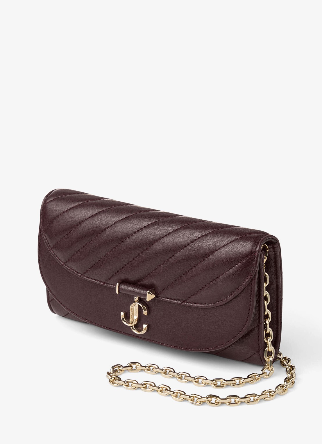Jimmy Choo Curve clutch van lamsleer met afneembare schouderriem - voorkant 2 deep merlot