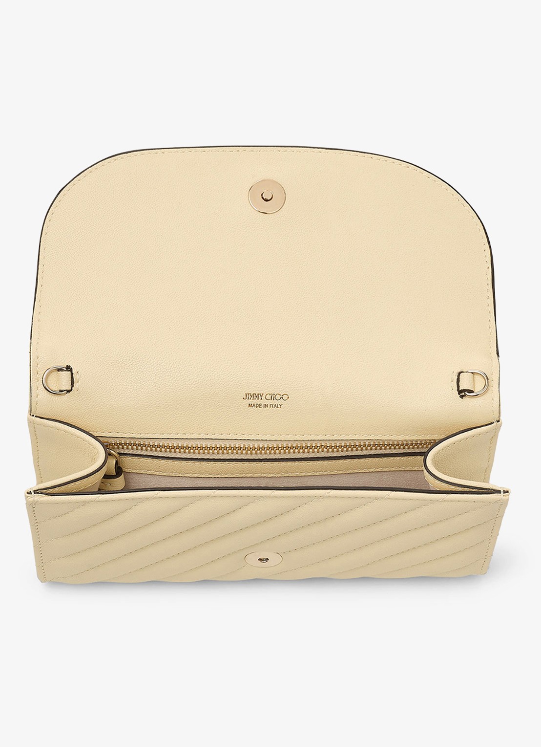 Jimmy Choo Curve clutch van lamsleer met afneembare schouderriem - detail 3 creme