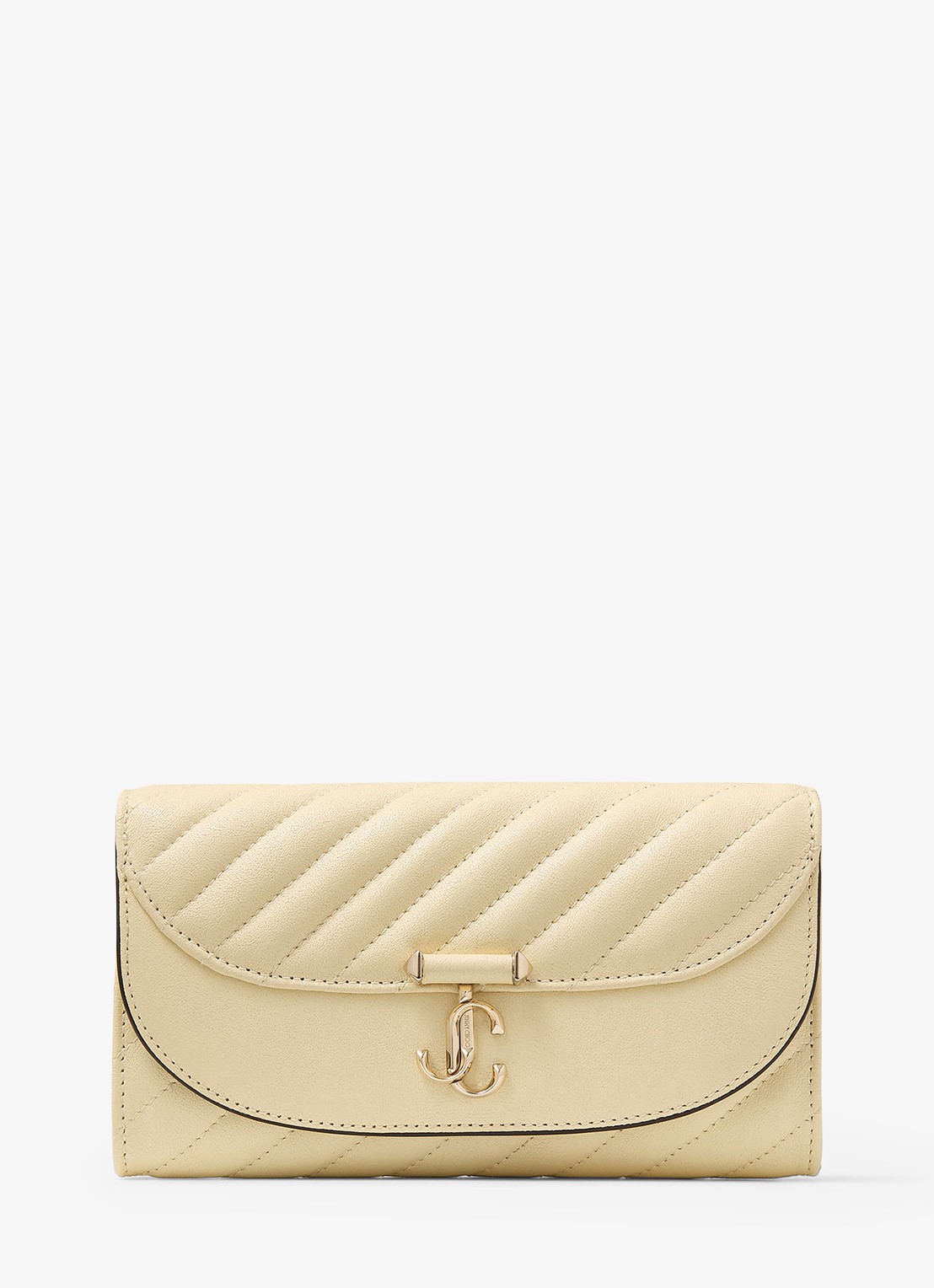 Jimmy Choo Curve clutch van lamsleer met afneembare schouderriem - voorkant creme