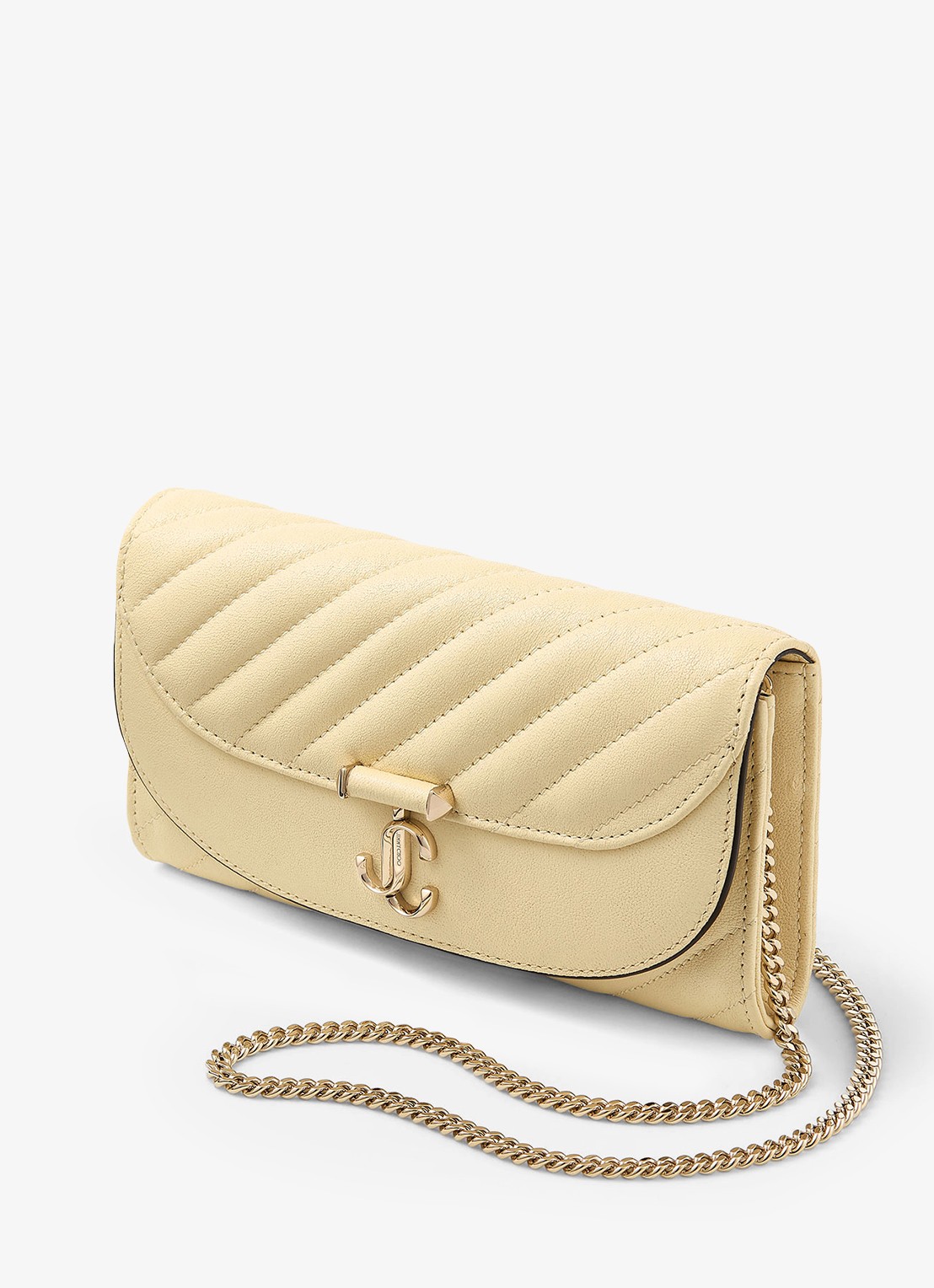 Jimmy Choo Curve clutch van lamsleer met afneembare schouderriem - voorkant 2 creme