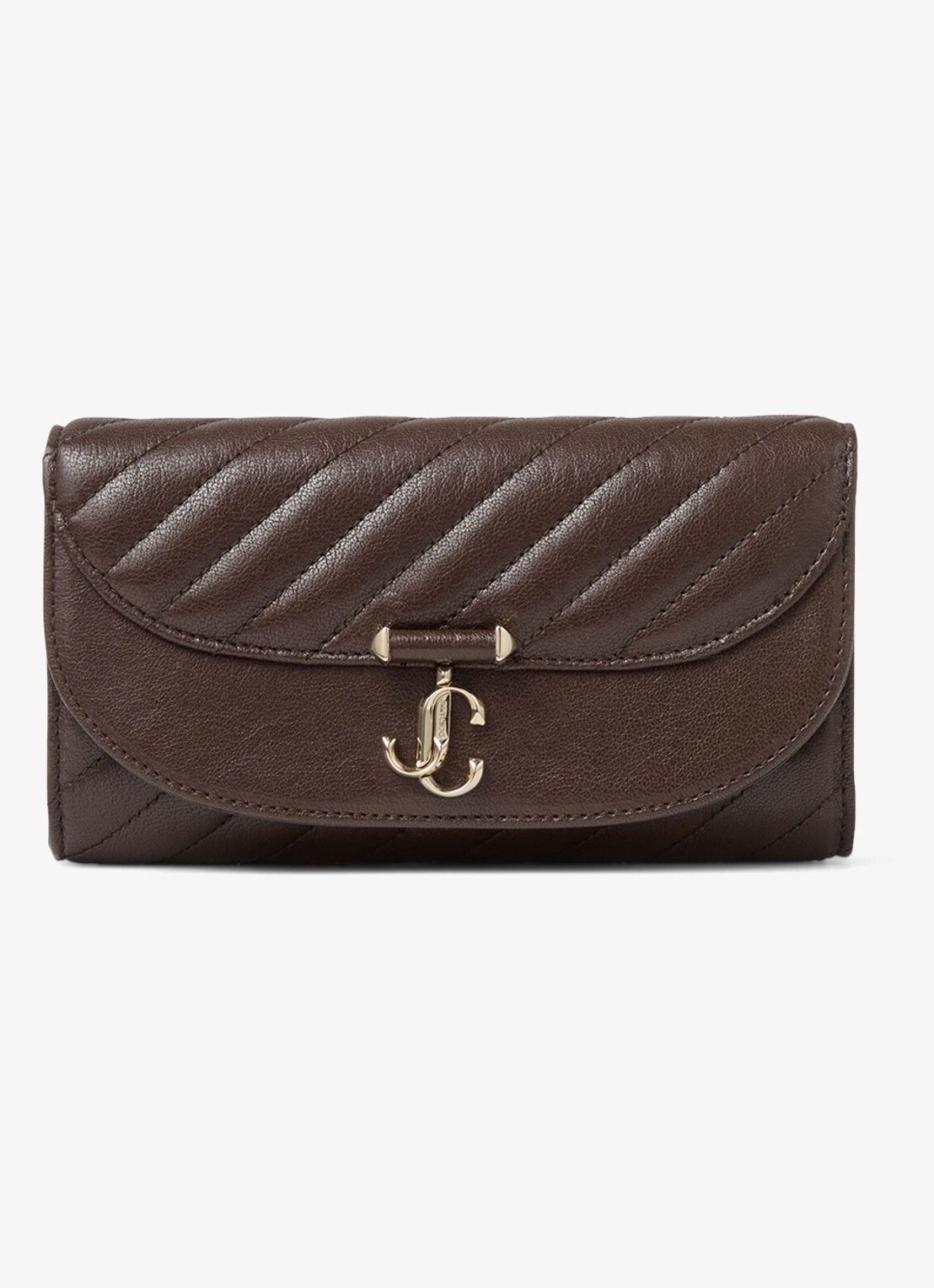 Jimmy Choo Curve clutch van lamsleer met afneembare schouderriem - voorkant 4 donkerbruin