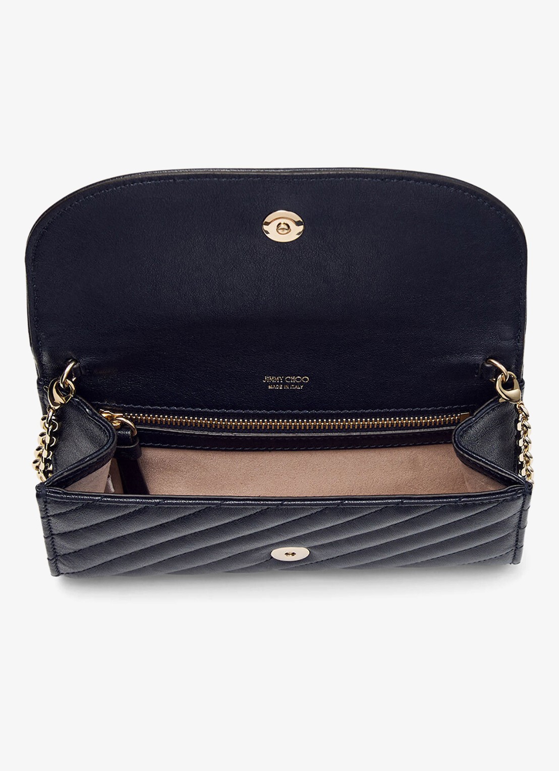 Jimmy Choo Curve clutch van lamsleer met afneembare schouderriem - detail 4 donkerblauw