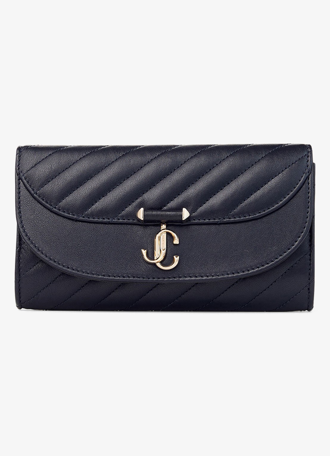 Jimmy Choo Curve clutch van lamsleer met afneembare schouderriem - voorkant 2 donkerblauw