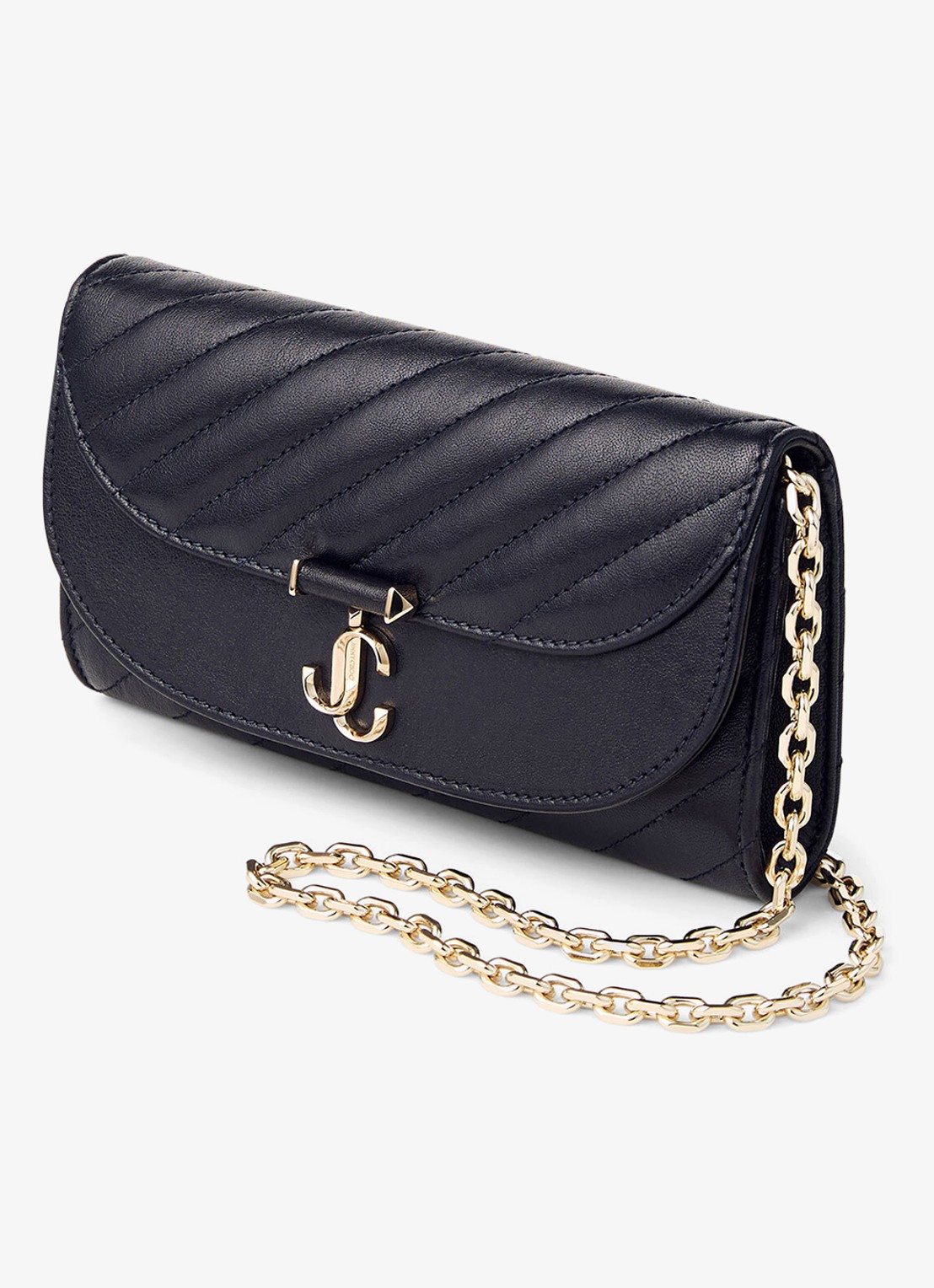 Jimmy Choo Curve clutch van lamsleer met afneembare schouderriem - voorkant 3 donkerblauw