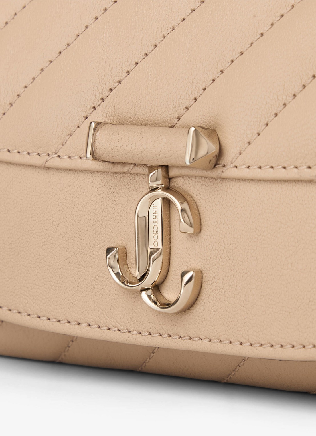 Jimmy Choo Curve clutch van lamsleer met afneembare schouderriem - detail 4 beige