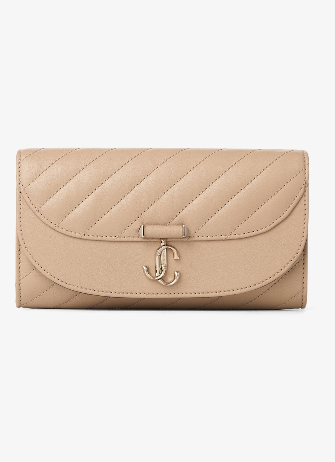 Jimmy Choo Curve clutch van lamsleer met afneembare schouderriem - voorkant beige