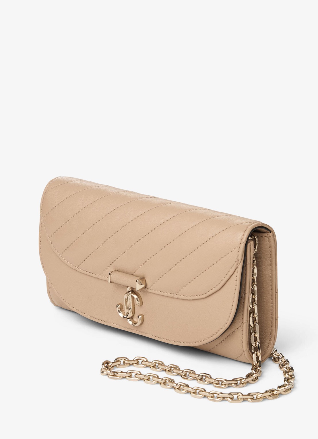 Jimmy Choo Curve clutch van lamsleer met afneembare schouderriem - voorkant 2 beige