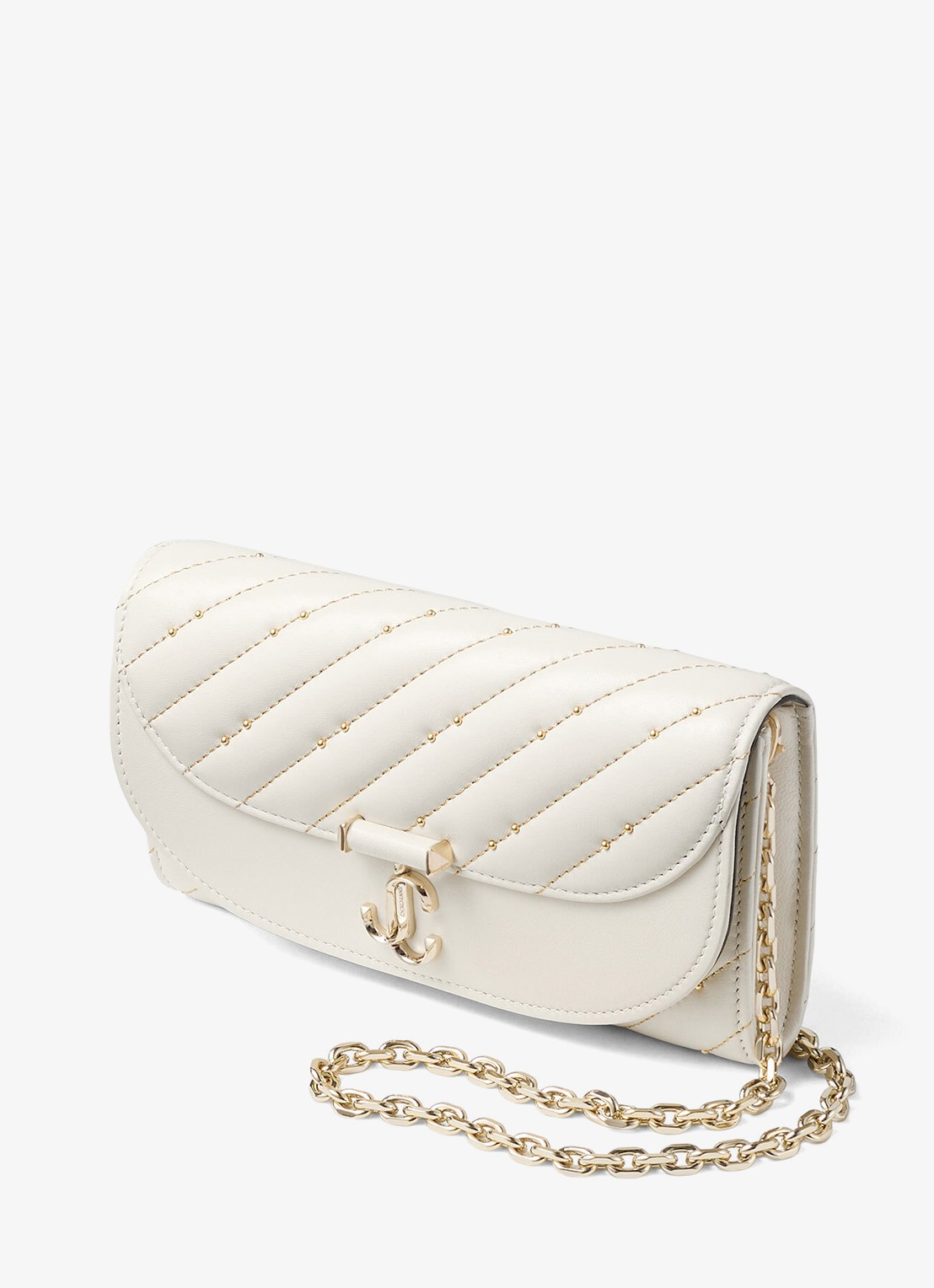 Jimmy Choo Curve clutch van lamsleer met afneembare schouderriem - detail 2 gebroken wit