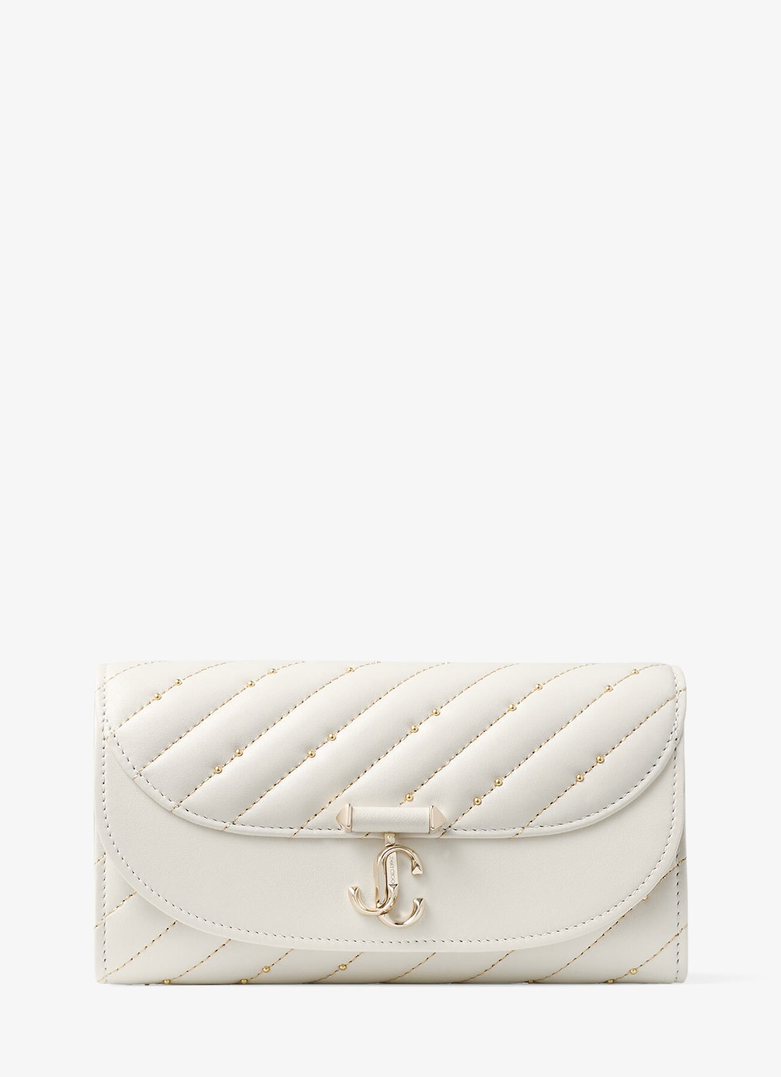 Jimmy Choo Curve clutch van lamsleer met afneembare schouderriem - voorkant 4 gebroken wit