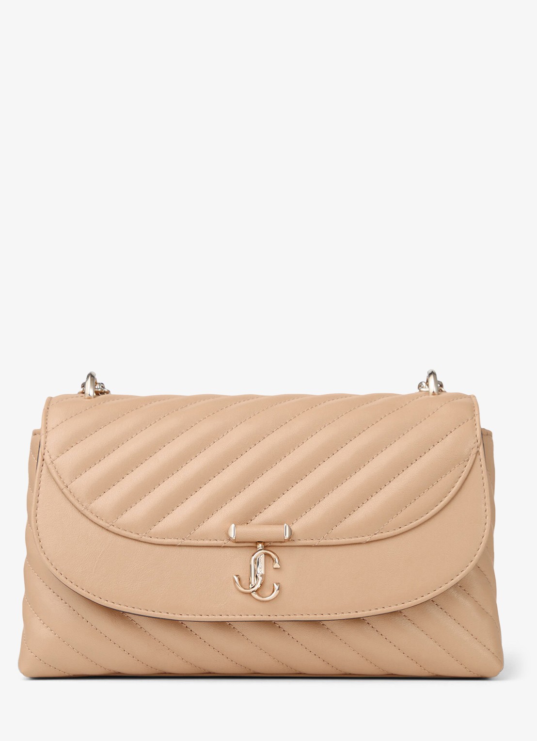 Jimmy Choo Curve M crossbodytas van lamsleer - voorkant beige