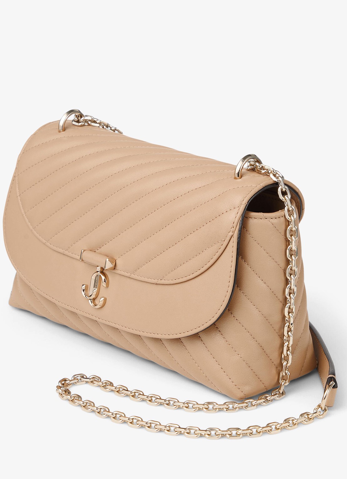 Jimmy Choo Curve M crossbodytas van lamsleer - voorkant 2 beige