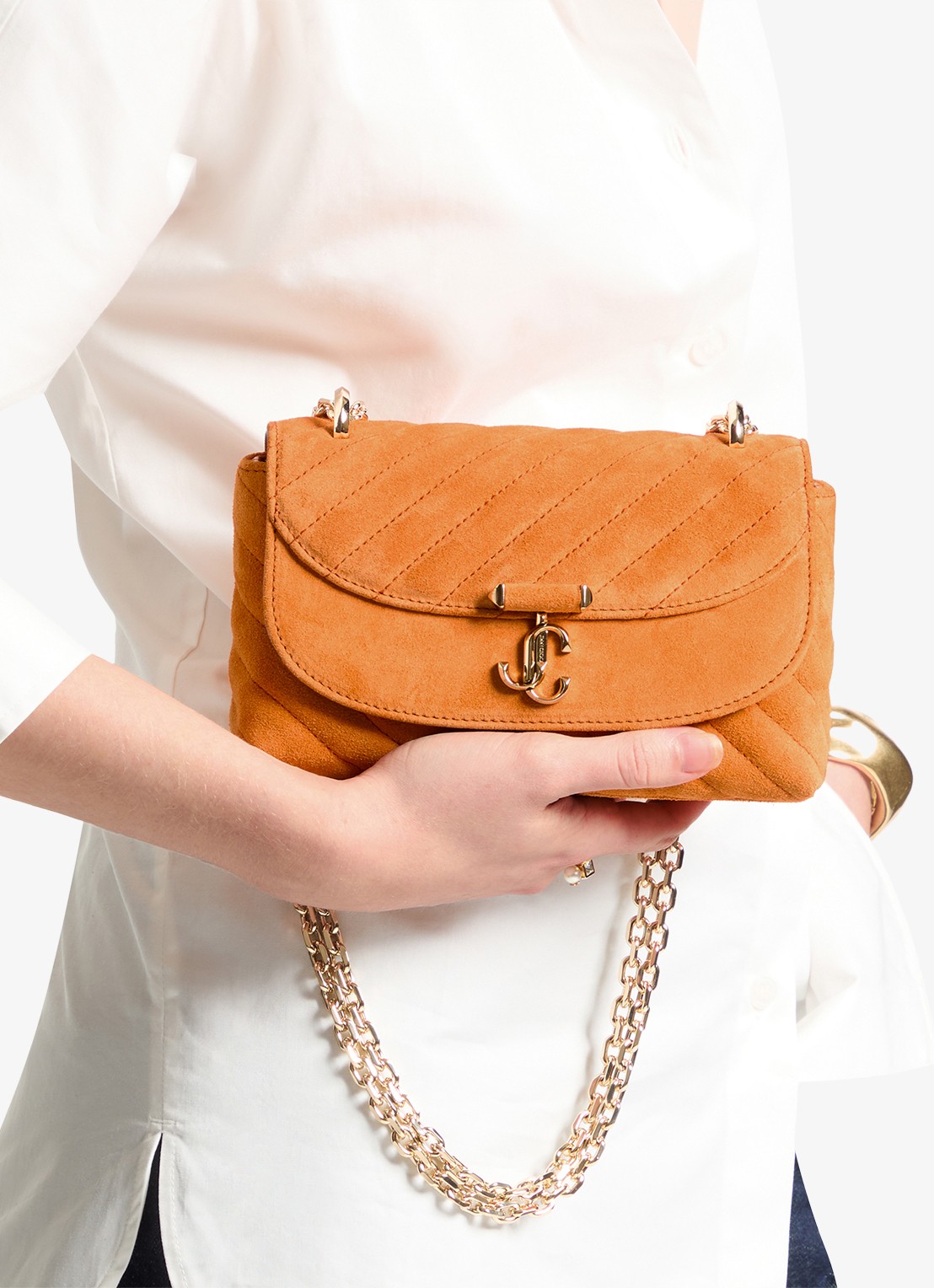 Jimmy Choo Curve S crossbodytas van kalfssuède - voorkant 5 orange