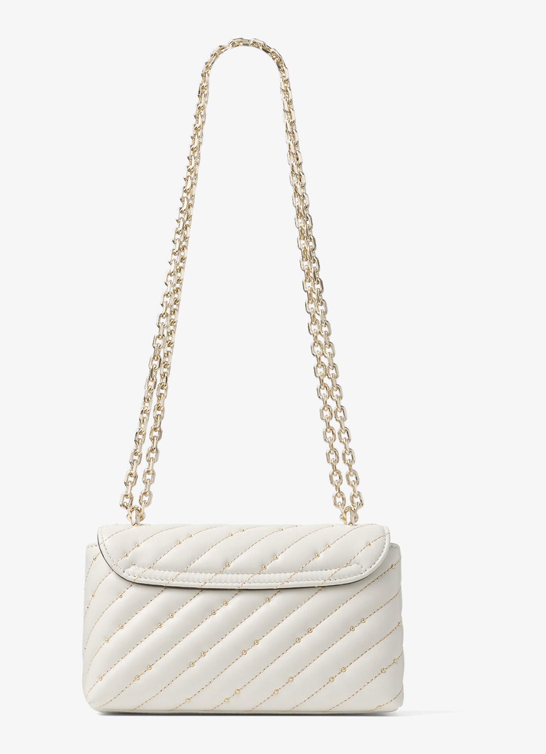Jimmy Choo Curve S crossbodytas van lamsleer met studs - achterkant gebroken wit