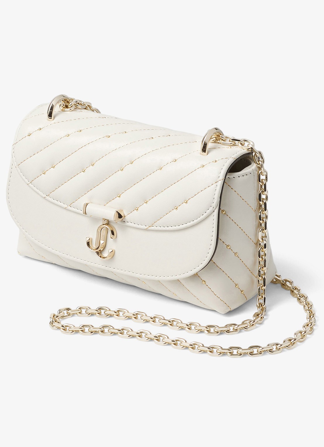 Jimmy Choo Curve S crossbodytas van lamsleer met studs - detail 4 gebroken wit