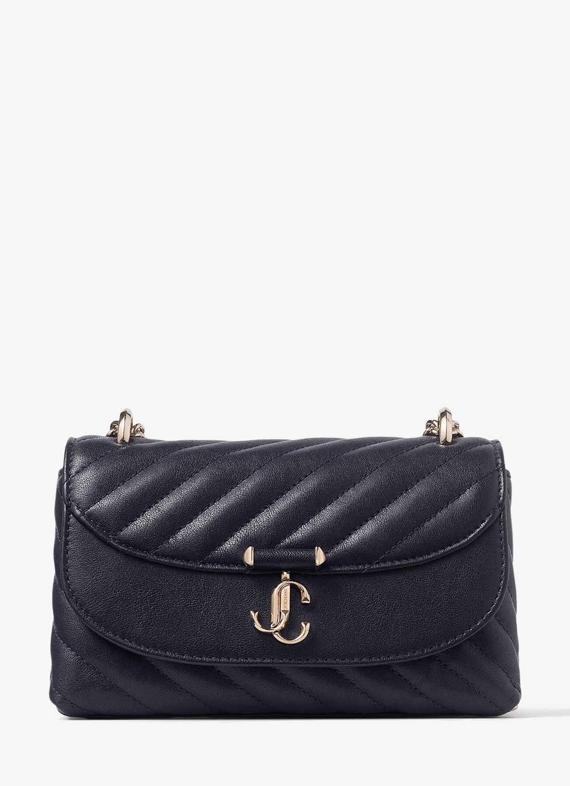 Jimmy Choo Curve S crossbodytas van lamsleer - voorkant 4 donkerblauw