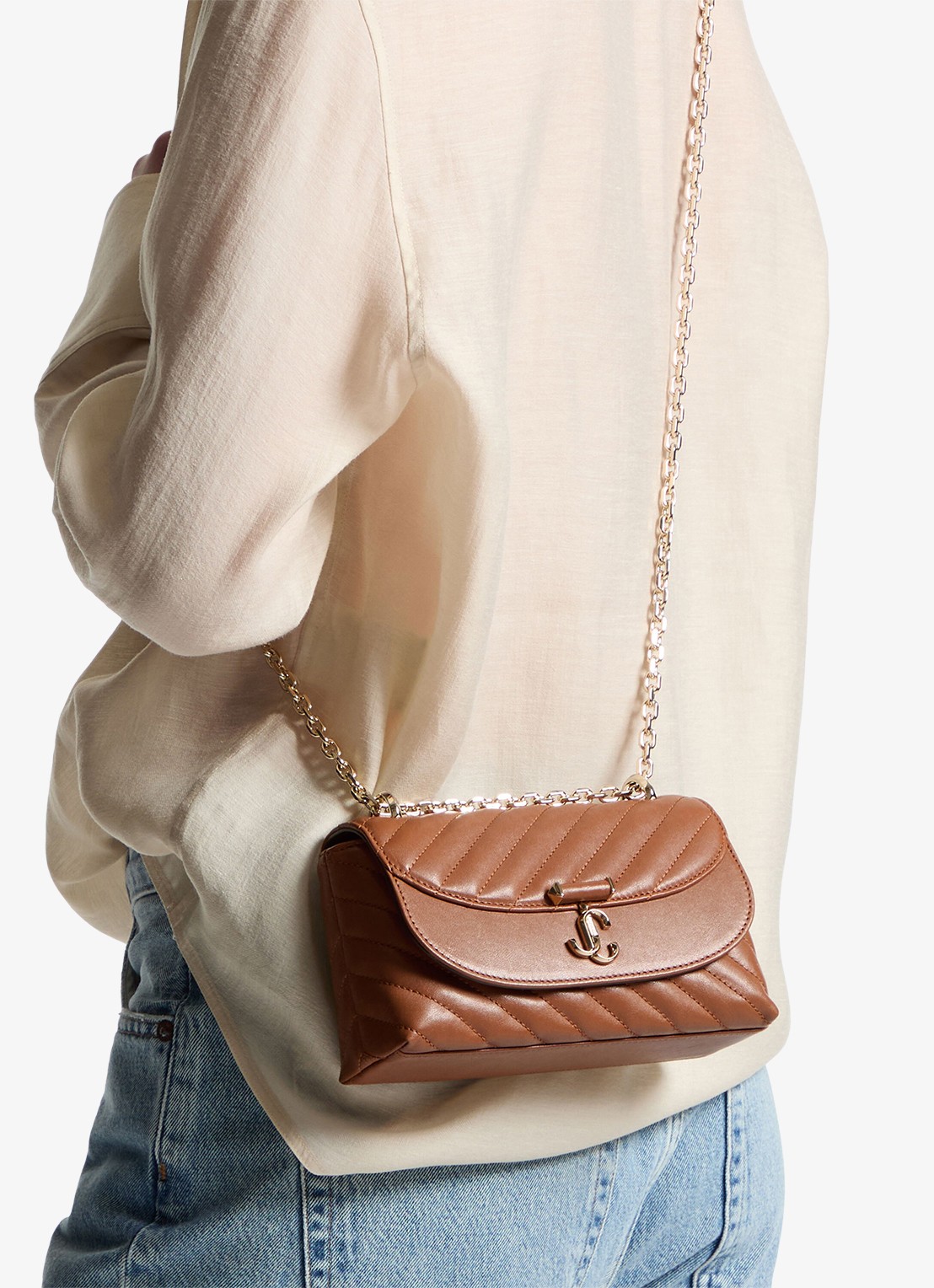 Jimmy Choo Curve S crossbodytas van schapenleer - voorkant 6 bruin