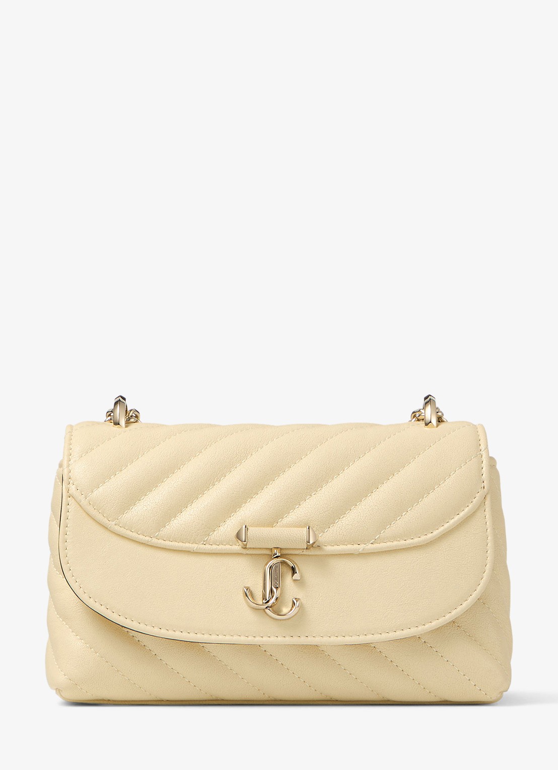 Jimmy Choo Curve S schoudertas van lamsleer - voorkant 5 creme