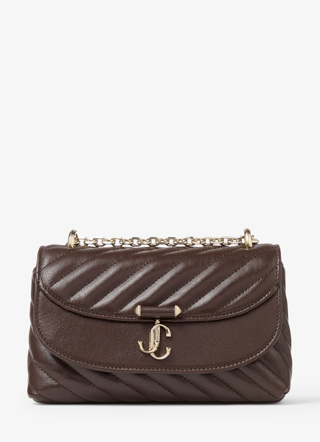 Jimmy Choo Curve S schoudertas van lamsleer - voorkant donkerbruin