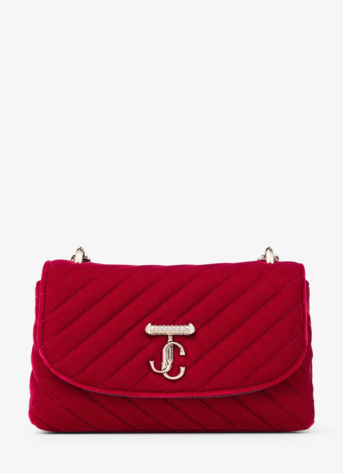 Jimmy Choo Curve Xbody/S crossbodytas van fluweel - voorkant 3 rood