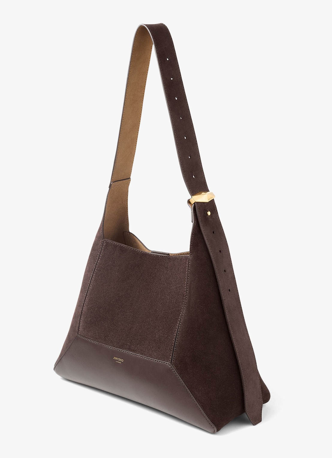 Jimmy Choo Diamond Hobo/M schoudertas van suède met leren details - voorkant 3 donkerbruin