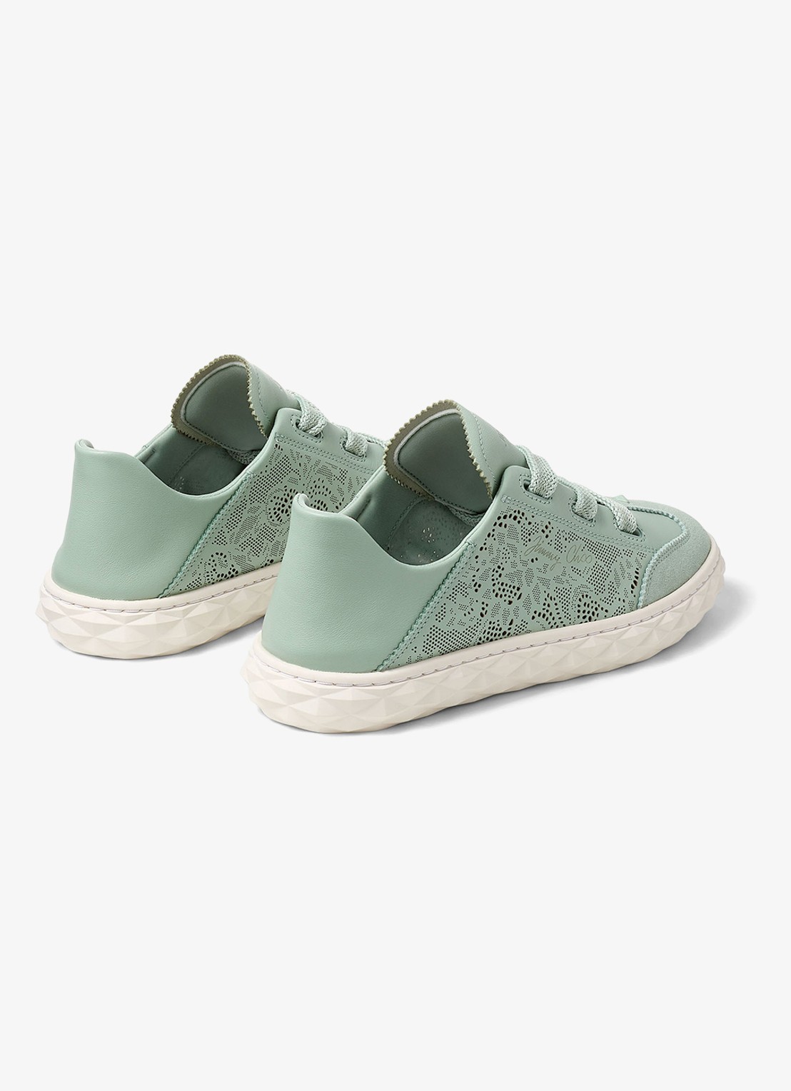 Jimmy Choo Diamond Light Flex/F sneaker van lamsleer met opengewerkt dessin - achterkant mint