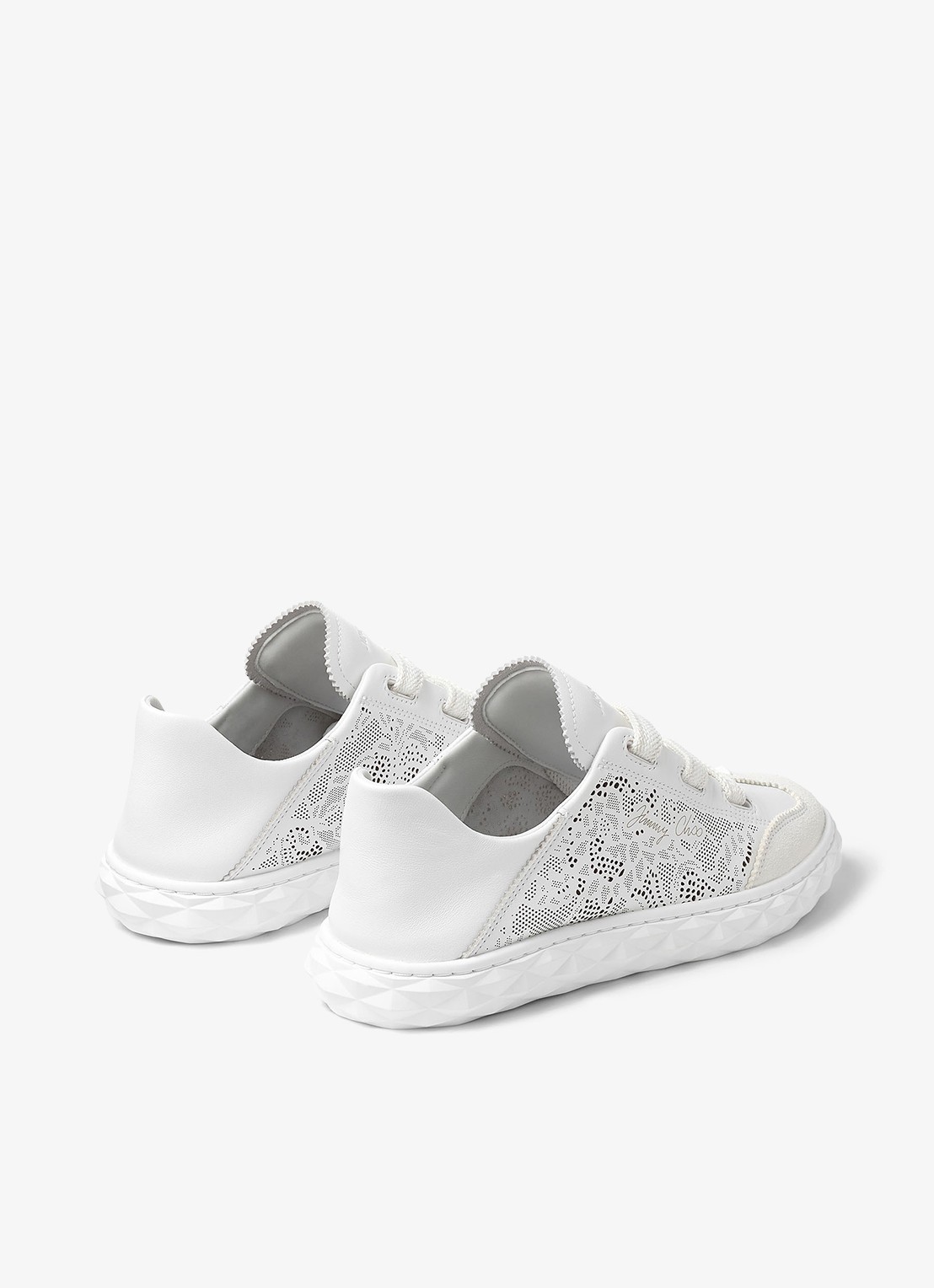Jimmy Choo Diamond Light Flex/F sneaker van lamsleer met opengewerkt dessin - achterkant 6 wit