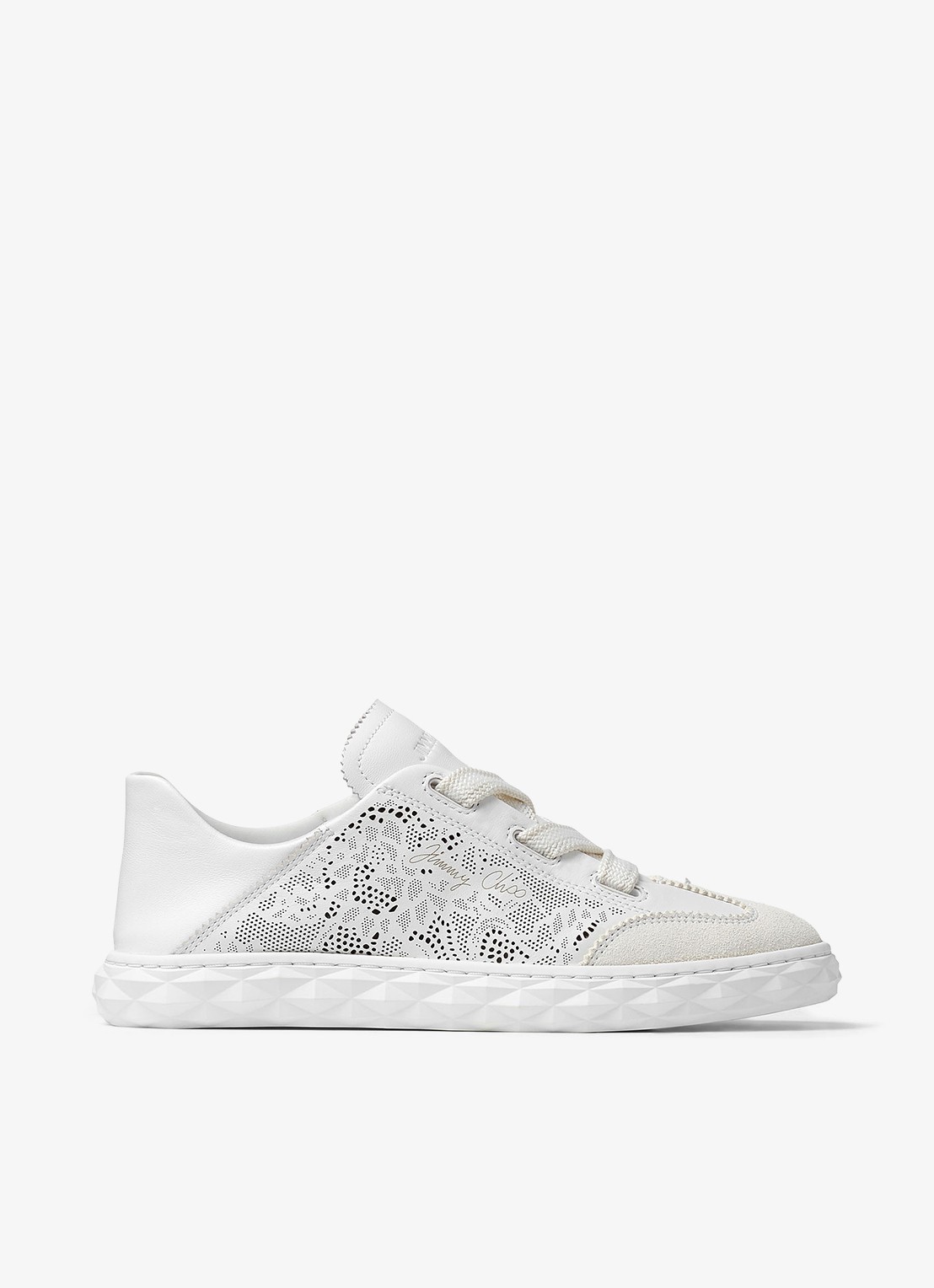 Jimmy Choo Diamond Light Flex/F sneaker van lamsleer met opengewerkt dessin - voorkant 4 wit
